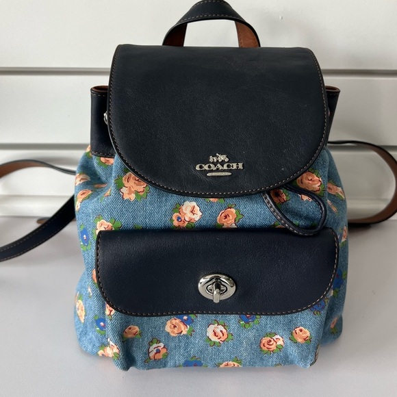 Coach Mini Billie Backpack Rosette Printed Denim With Leather Trim (F57754) - Picture 1 of 16